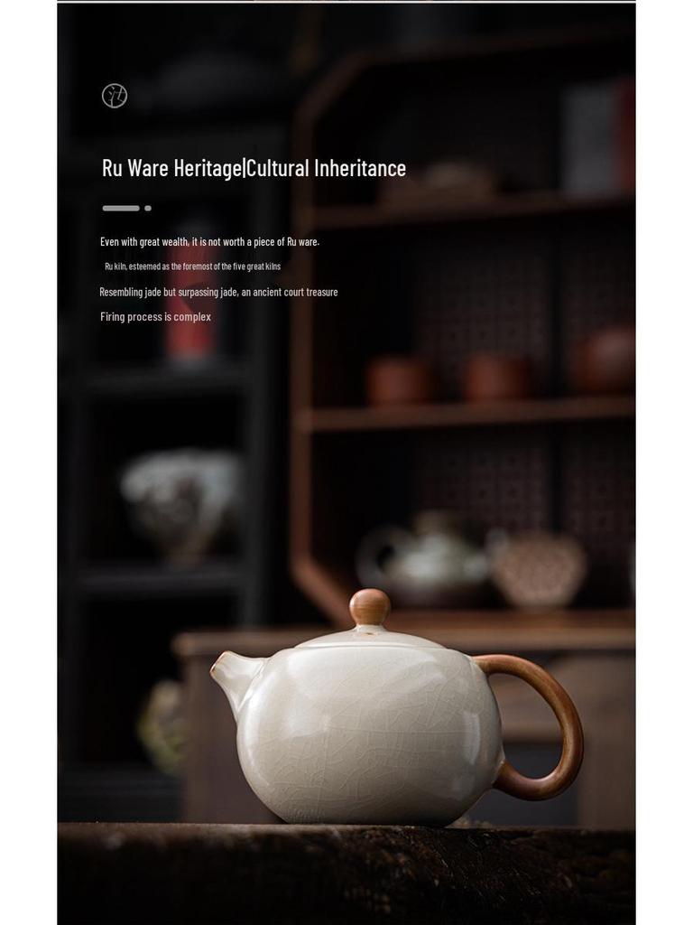 Small Beige Crackle Glaze Ru Ware Xishi Teapot – Ceramic Kung Fu Tea Infuser Set