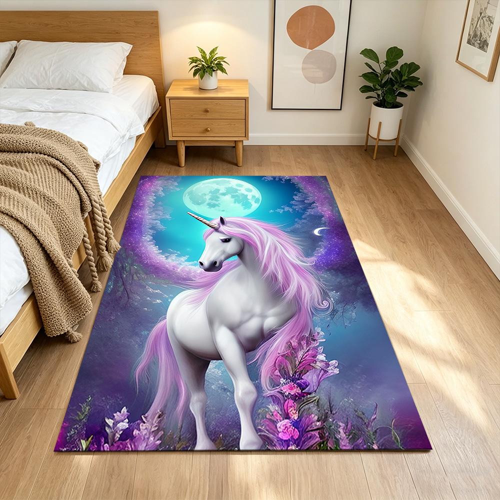 Moonlit Unicorn In Enchanted Forest Non-Slip Home Carpet Design for Office Decor Living Room Bedroom Gift