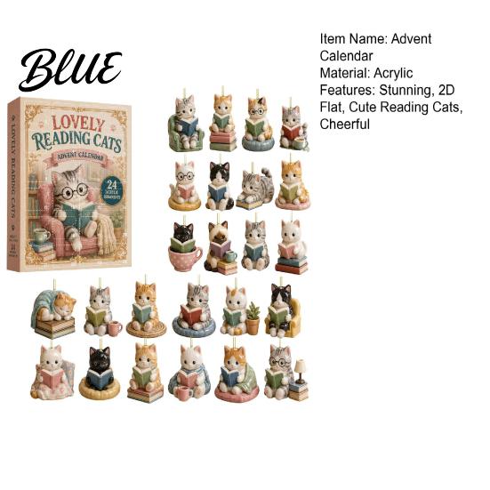 Unique Christmas Box Reading Cat Advent Calendar 2026, Cute Kitten Acrylic Ornaments 24 Days Countdown Holiday Ornament Set Calendar, Pcs Cartoon