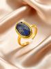 Luxury Vintage Blue Natural Stone Rings for Women Stainless Steel 18K Gold Plated Tiger Eyes Stone Open Ring Jewelry Gifts