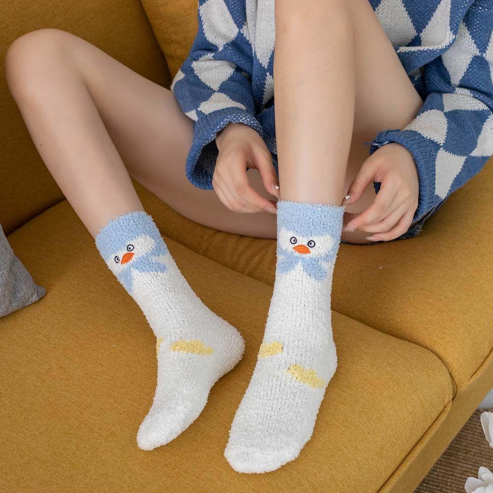 Duck Sleeping Socks Simple Sweet Female Hosiery Cute Floor Socks Coral Fleece Socks Mid-tube Socks