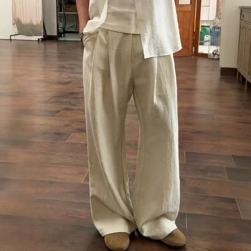 Men S Summer Thin Wide Leg Loose Casual Straight Linen Trousers