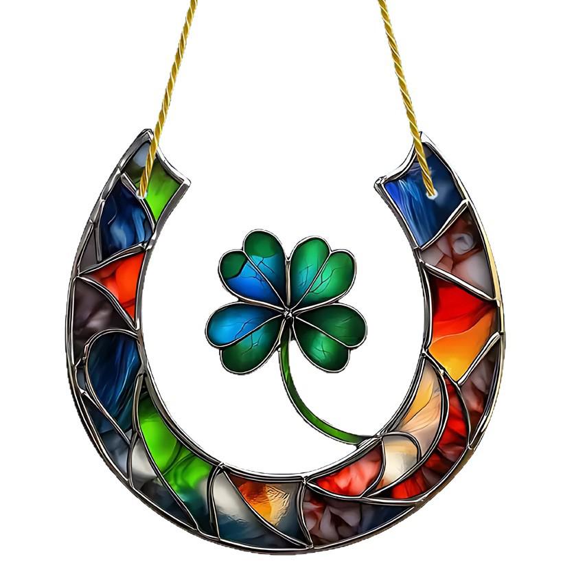 Valentine's Day Four-Leaf Clover Acrylic Pendant with Chain for Window or Porch Decoration