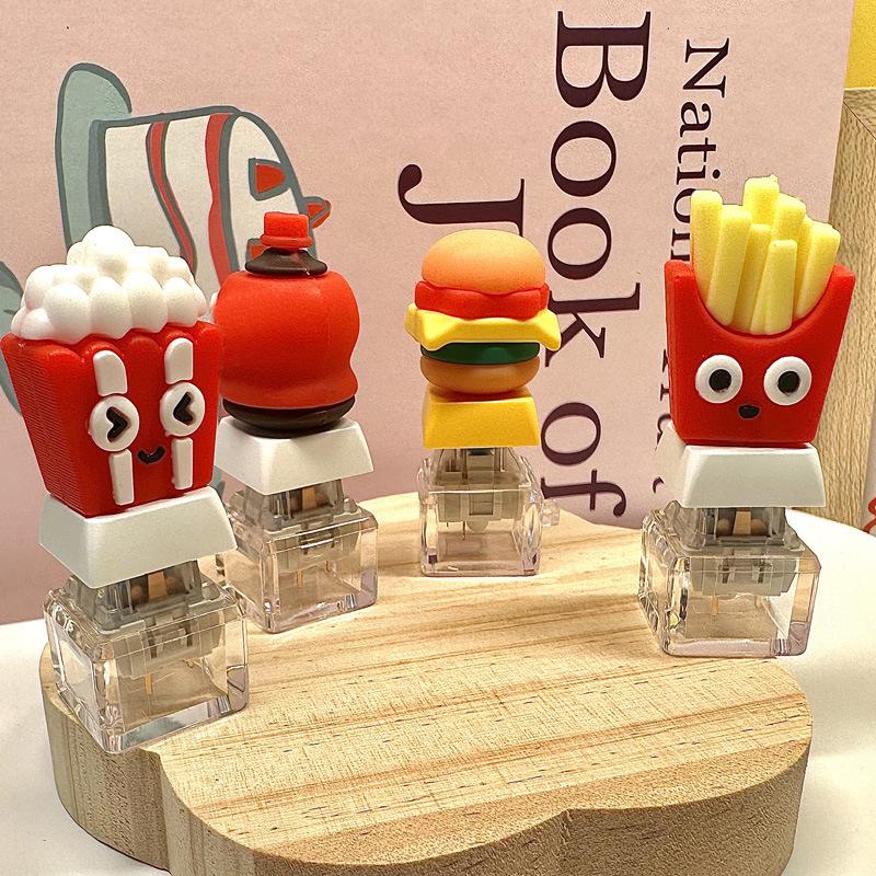 1Pcs Stress Relief Plastic Toys Creative Cartoon Burger Beverage Voice Button High Aesthetic Edc Keychain For Children Gifts