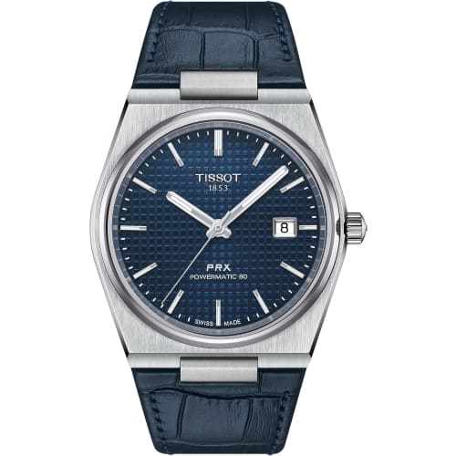 Tissot PRX Men's Watch with Leather Strap and Blue Dial, Officially Imported, Model T1374071604100
