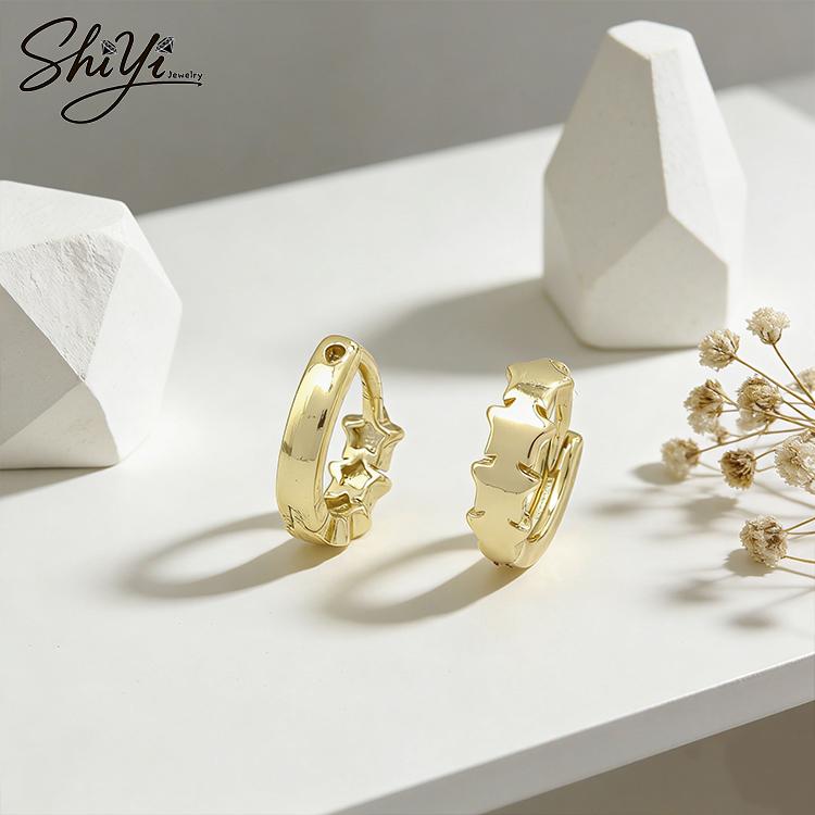 Best Selling Anti Tarnish Copper Hoop Earrings Non Tarnish Gold Plated Hypoallergenic Continuous Star Huggie Earrings Gift золотой