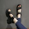 Rhinestone platform casual sports sandals women's outer wear 2025 new summer Velcro soft-soled Roman beach shoes