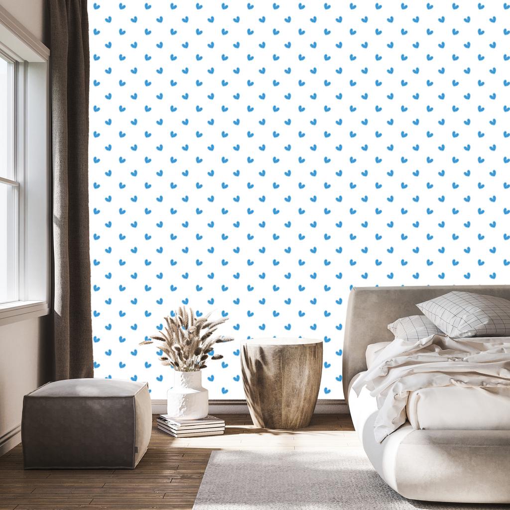 Hearts Wallpaper White and Azure 50x1000