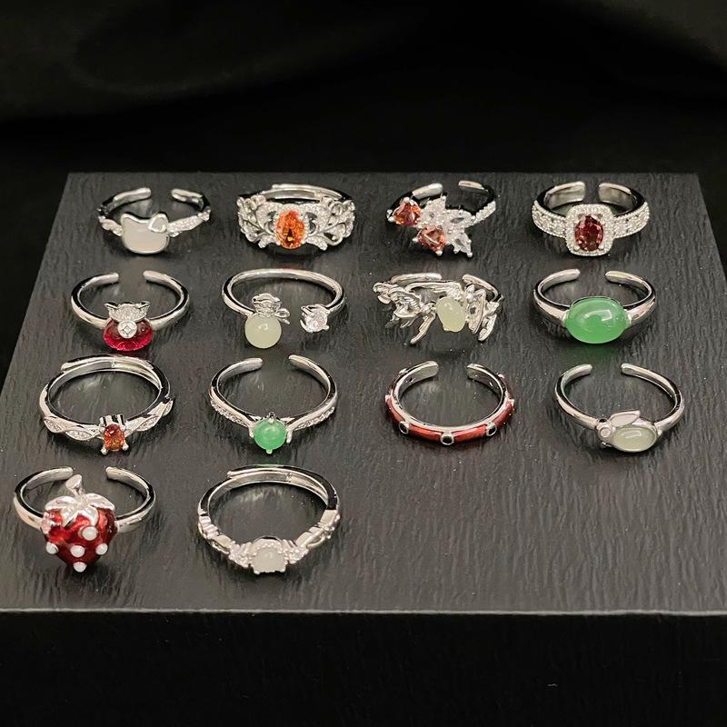 Red New Year'S Tide Fashion Flower Opening Ring Niche Design Adjustable High-End Ring