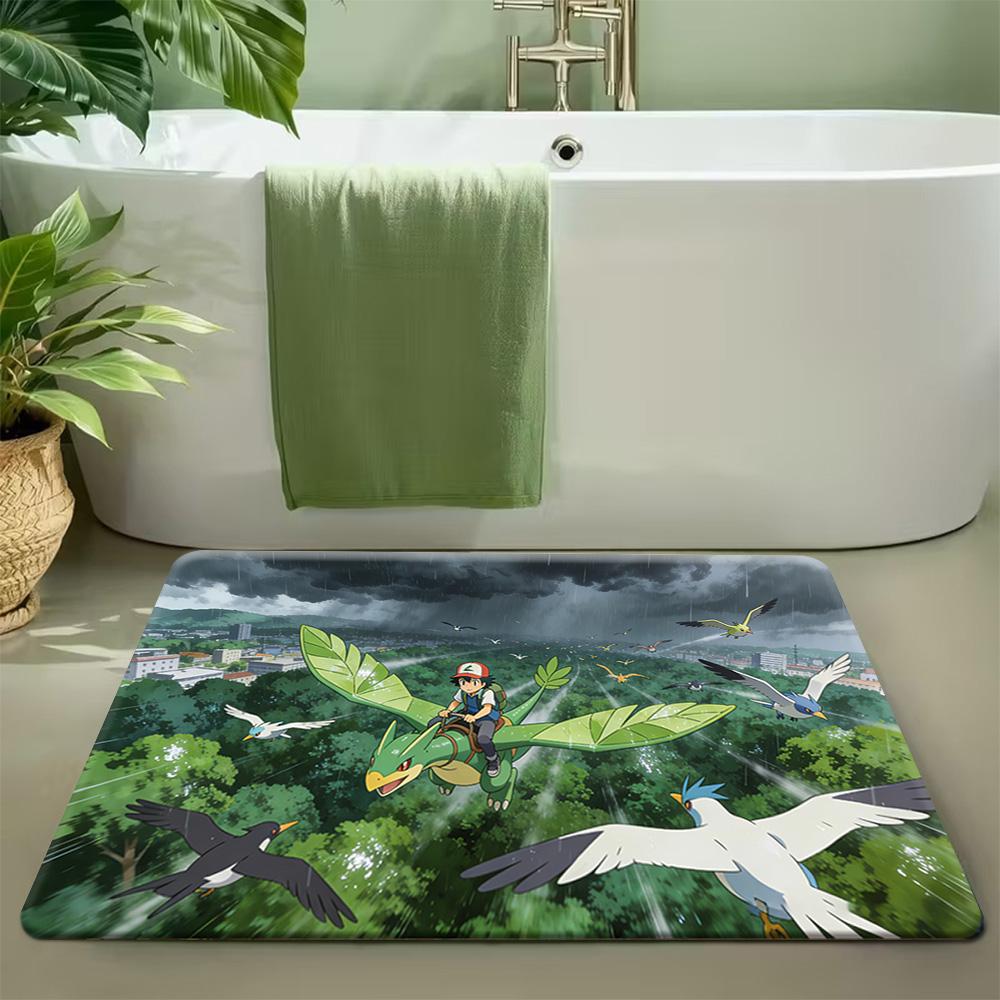 Pokemon Pikachu Starry Meteor Shower Print Non-Slip Doormat, Absorbent Floor Mat for Home Decor