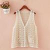 Vest for Women Skeleton Sleeveless Knit V Neck Vest Tops Solid Color Casual Lace Camisole Vest