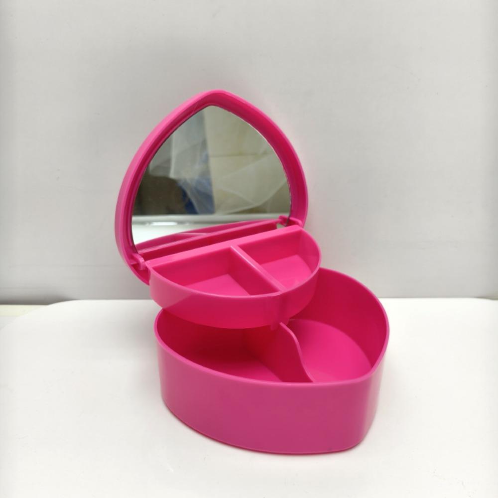 Large Capacity Heart Shape Jewelry Box with Mirror Plastic Jewelry Case Boxes Solid Color Portable Jewelry Organizer Display