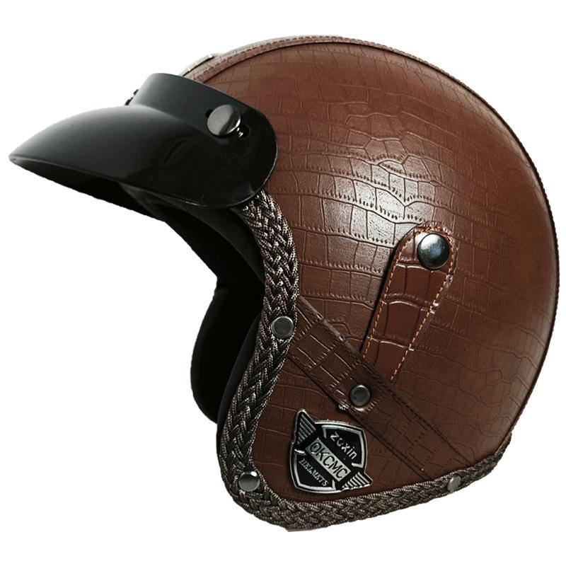 Retro 3/4 Helmet Men and Women Four Seasons Handmade Leather Helmet Electric Car Safety Helmet
