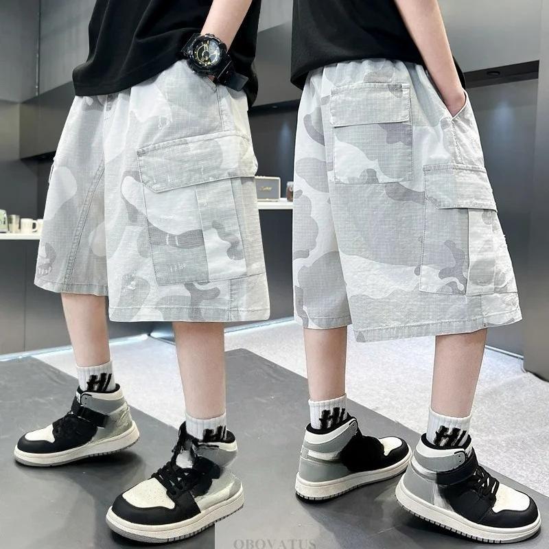 Summer Kids Casual White Camouflage Shorts Big Boys High Waist Streetwear Short Pants Bottoms Tweens Child Camo Cargo Shorts