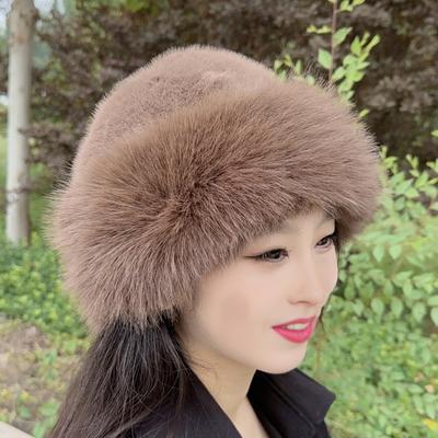 Wintermütze für Damen, dick, flauschig, Kunstfell, wärmespeichernd, winddicht, im mongolischen Stil, ohne Krempe, einfarbig, für den Außenbereich, Radfahren, Skifahren