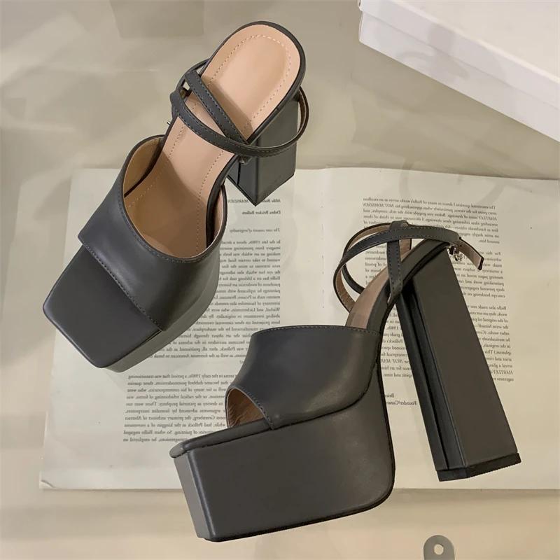 Fashion Eilyken Fashion Summer Chunky Platform Buckle Strap Sandals Women Square Toe Nightclub Party High Heels Shoes