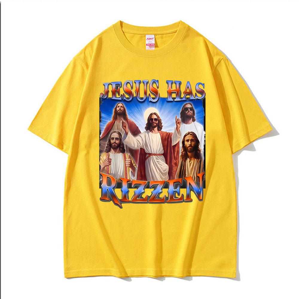 Funny Jesus Has Rizzen Graphic Tshirts Men Women Fashion High Quality Hip Hop Trend T Shirts Comfort Oversized Hot Sale Tshirt