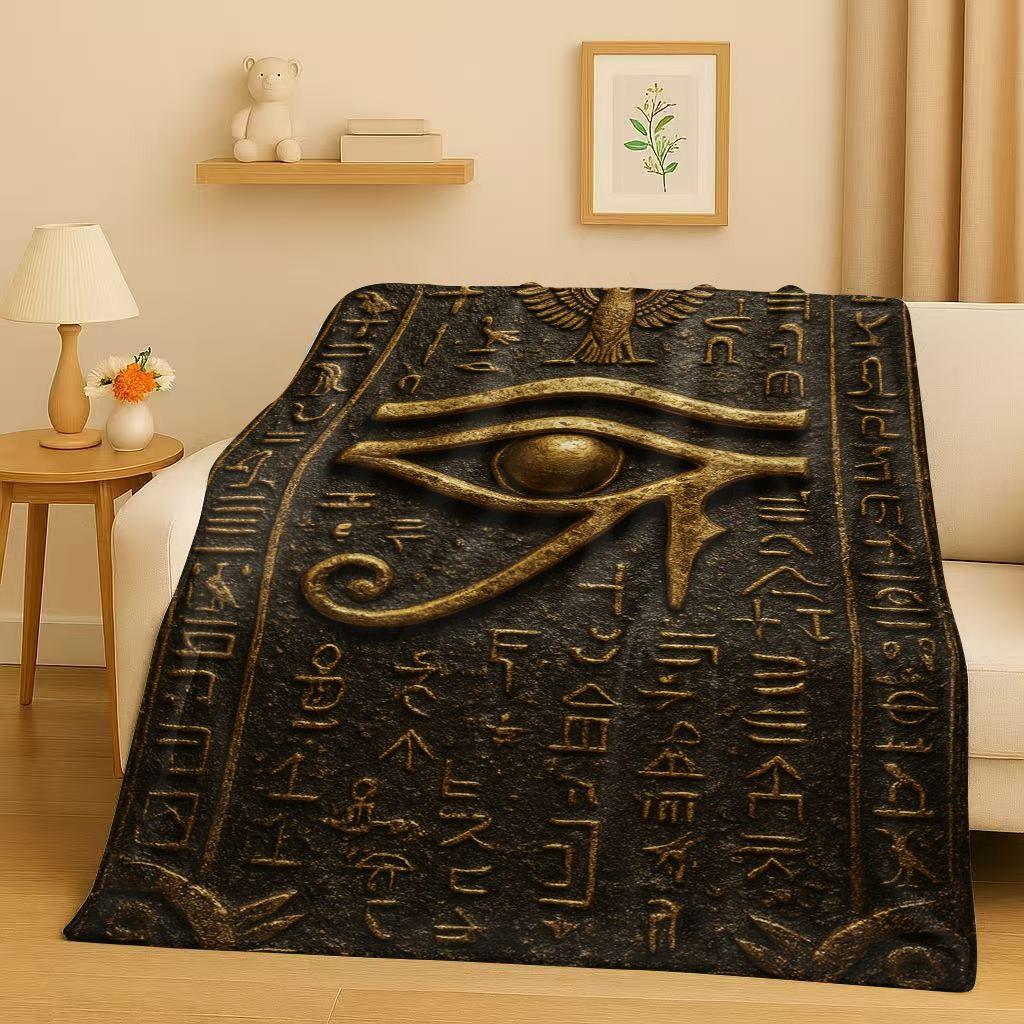 3D Ancient Egypt Pictographic Eye of Horus Flannel Blanket,Ultra Soft Warm Plush Throw for Home Bedroom Bed Sofa Cover Office