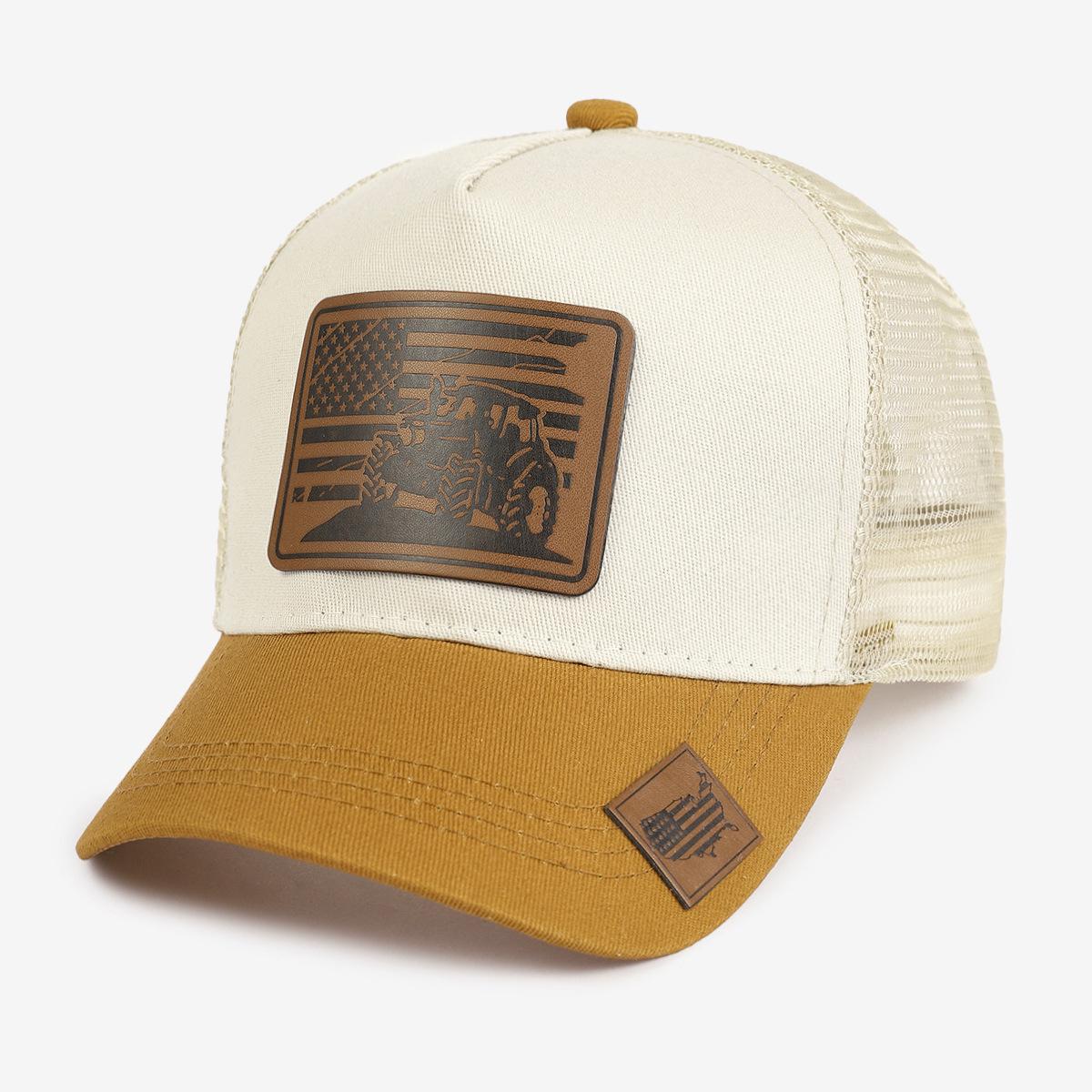 

European & American Animal Flag Embroidery Baseball Cap with Print, Versatile Leather Label Duckbill Cap in Korean Style Adjustable бежевий