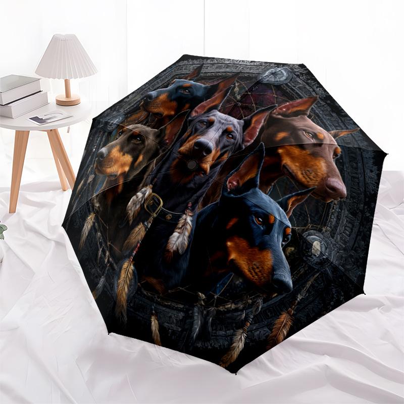 Retro Dog  Pattern, Automatic Folding Umbrella, Portable and Foldable Design, 8 Ribs, a Christmas or Birthday Gift.