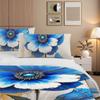 3-Piece Bedding Pillowcase Quilt Cover Set Blue Floral 2D Digital Printing Suitable For Bedroom Dormitory Decoration