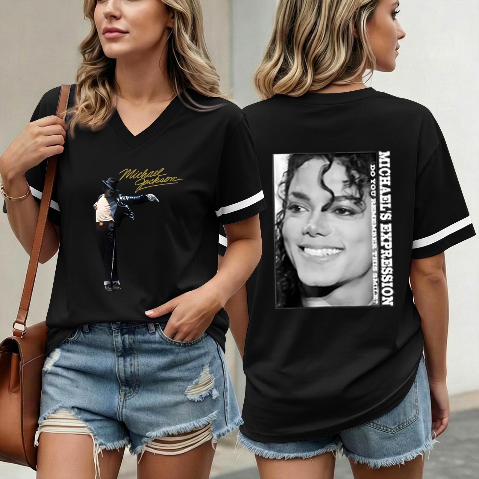 Women s Fashionable Casual Short Sleeved Printed T-Shirt V-neck Top L