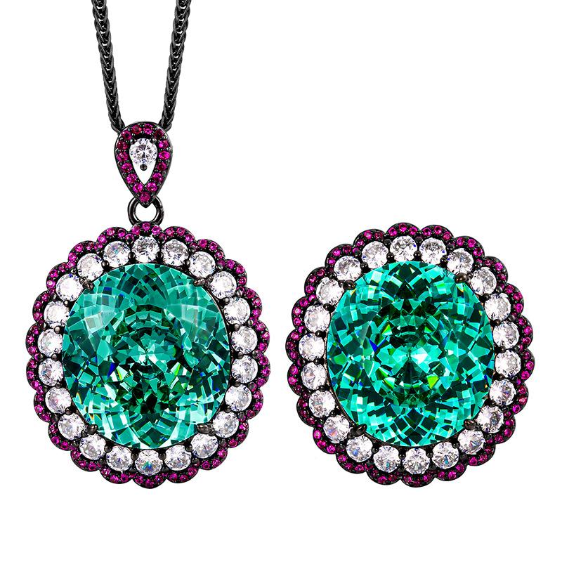 Jewelry Copper Bottom Gold-Plated Simulation Para Green Light Luxury Black Gold Set Main Stone 18 * 20