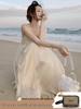 Sanya Women's Fairy Beach Dress - Summer French Strappy Seaside Vacation Long Dress