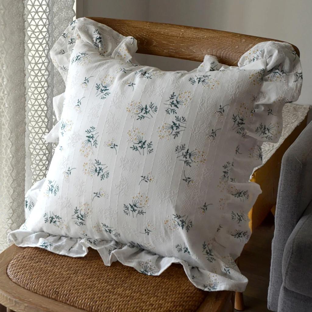 Skin-friendly Cushion Cover Home Decor Sofa Ruffle Pillows Cover Couch Ornament Cotton Floret Frill Pillowcase with Flounces