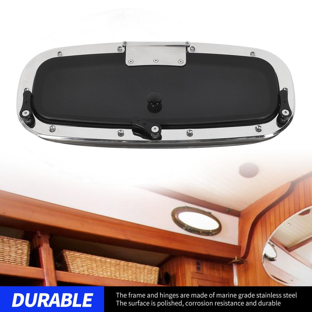 Boat Porthole Stainless Steel 18.11 X 7.87in Waterproof Smoke Grey Glass Inward Opening Portlight Window with Screen and Handle