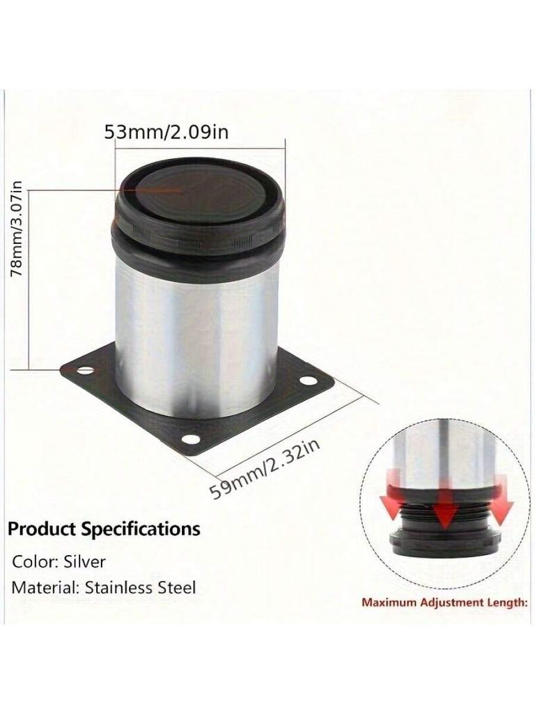 4pcs Stainless Steel Furniture Leg Adjustable Table Feet Replacement Cabinet Sofa Metal Foot With Screws Furniture Hardware