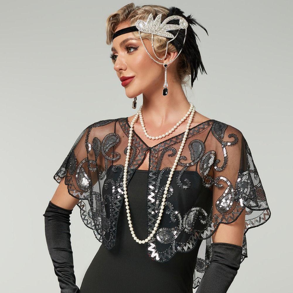 Vintage Style Sequins Tassel Shawls Embroidery Sequin Beaded Short Cape Clothes Decoration