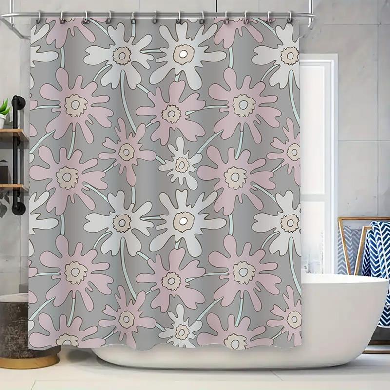 

Beautiful Flower Shower Curtain Set3D Printed Waterproof Fabric For Bathroom Decor Pink Floral Design, Size W72 X L84 Inches W60H190(CM)-1 Pcs