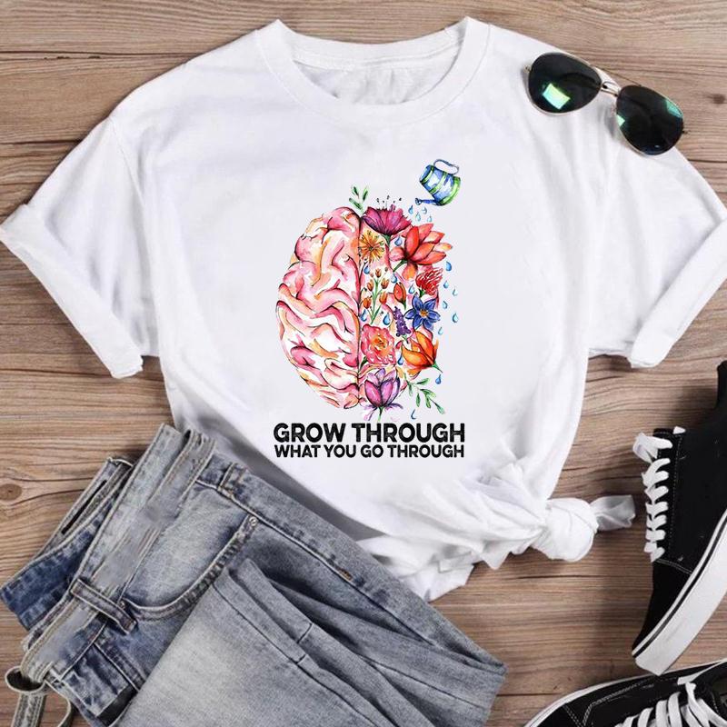 Tisk Camper Flower Vintage Móda Ženy Kreslený Krátký rukáv Grafika T Top Letní košile Trička Běžné Dámské Tričko