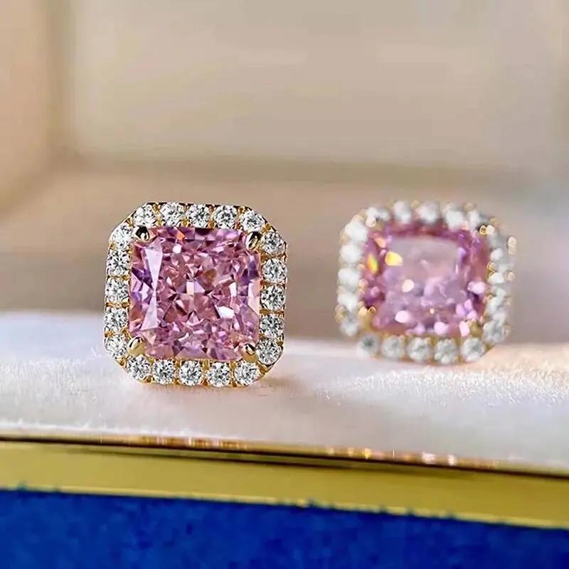 Exquisite Women'S Earrings Pink Zircon Romantic Wedding Accessories High End Anti Allergy And Beautiful Engagement Jewelry
