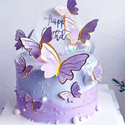 10 Stück Lila Schmetterlinge für Kuchen Geburtstagsdekorationen Hochzeit Fee Party Kuchen Schmetterlinge für Geburtstag Wandaufkleber Abziehbild für Halloween
