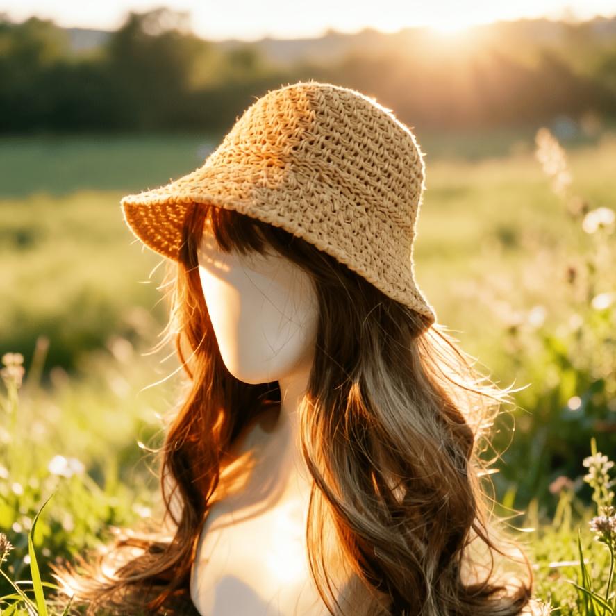 

2026 New Women s Summer French-Style Hollowed-Out Bucket Hat Travel Beach Breathable Foldable Straw Sun Hat хаки