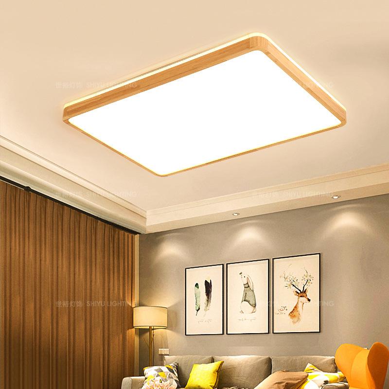 Nordic Modern Wooden Ceiling Lamp - Full Spectrum, Smart Rectangular Light for Living Room, Bedroom or Study
