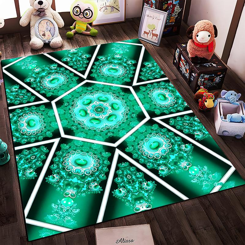 Geometric Mandala Pattern Green Carpet, Abstract Modern Style Rug Suitable for use as an anti-slip for living room bedroom sofas