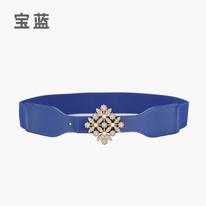 Rhombus Elastic Decorative Belt Women'S Elastic Pearl Inlaid Dress Belt With Skirt Waist