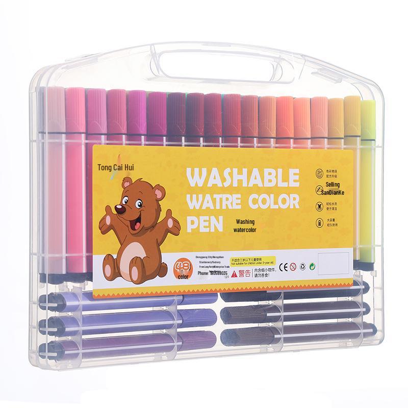 Washable Children's Triangle Grip Watercolor Pens Set - Large Capacity Soft Tip Brushes for Painting