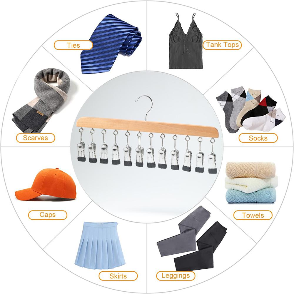 12 Clips Socks Hat Organizer Home Wooden Sling Clothes Hangers Metal Stainless Steel Drying Clips Panties Drying Clothespin