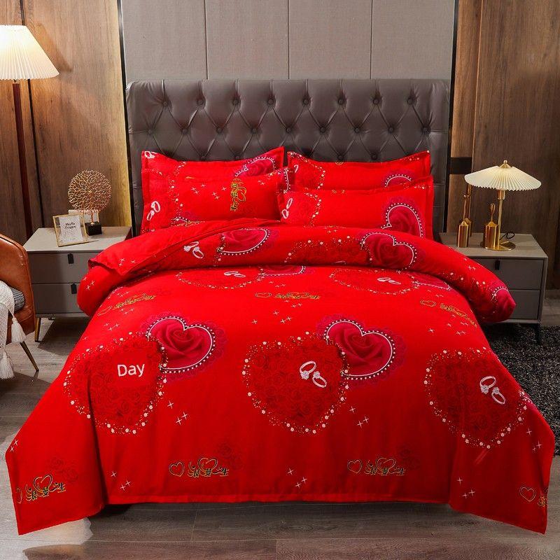 

Новый Твил Брашированный Свадебный Минималистичный Ярко-красный Свадебный, Брачный Утолщенный 1,8 М 2М Двуспальный Пододеяльник Набор из Четырех Предметов Single quilt cover 180*220cm AYG romantic life