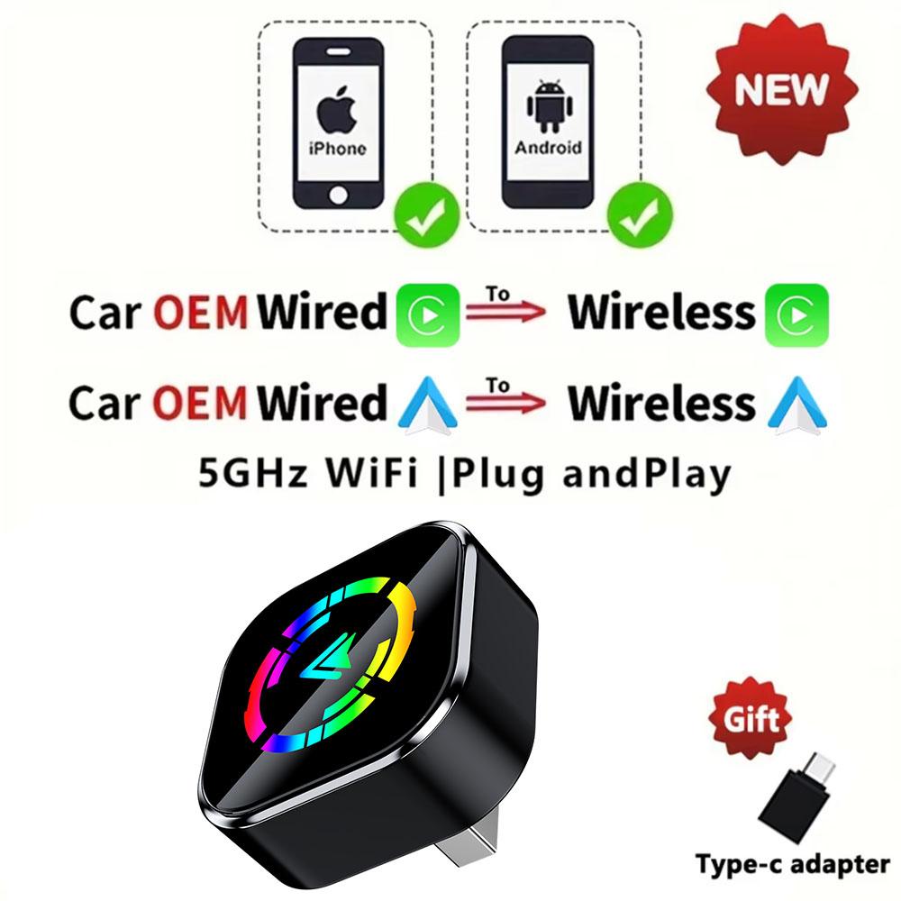 2025 New Wired to Wireless CarPlay Universal 2 in1 Mini Adapter Android Auto Smart Box Plug and Play Auto Connection OTA Update