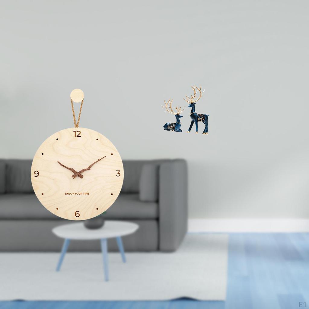 Minimalist Modern Nordic Wood Wall Clock And Reindeer Statue Set Decorative Hanging Deer