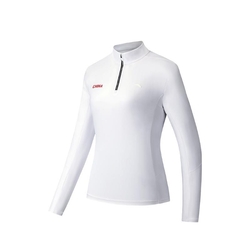 Anta Simple Versatile Letter Stand Collar Quick Dry Long Sleeve T-Shirt Women Tops 162537406-1