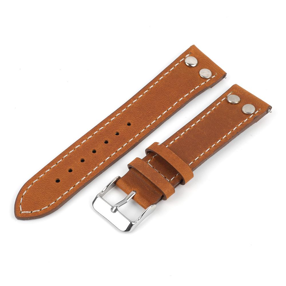 Vintage Leather Rivets Watch Strap 18mm 20mm 22mm Coffee Brown Watchband Stainless Steel Buckle for Men Wrist Belts Bracelet