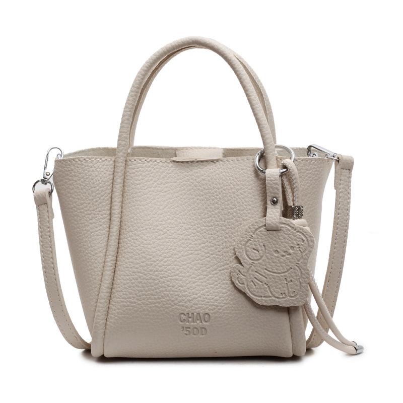 Korean Version Niche Casual Simple Lychee Pattern Portable Bucket Bag Temperament Versatile Commuter Child and Mother Messenger Bag Woman