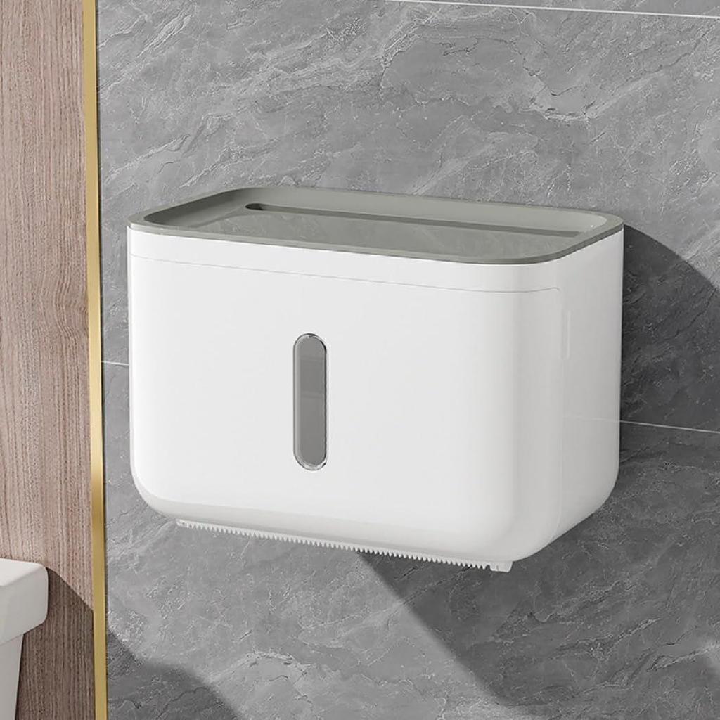 Bathroom with Mobile Stand, Wall Mounted Tissue Paper Holder, Toilet Paper Roll Holder for Bathroom, Bathroom Accessories (White)