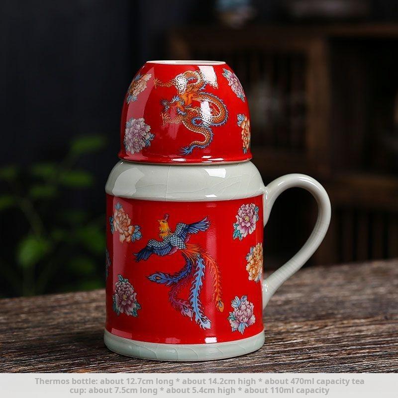 Ancient Pottery Clay Small Warm Pot Home with Cover Teapot Teacup Large Capacity Blue and White Ceramic Stewed Teacup Lovers Cup